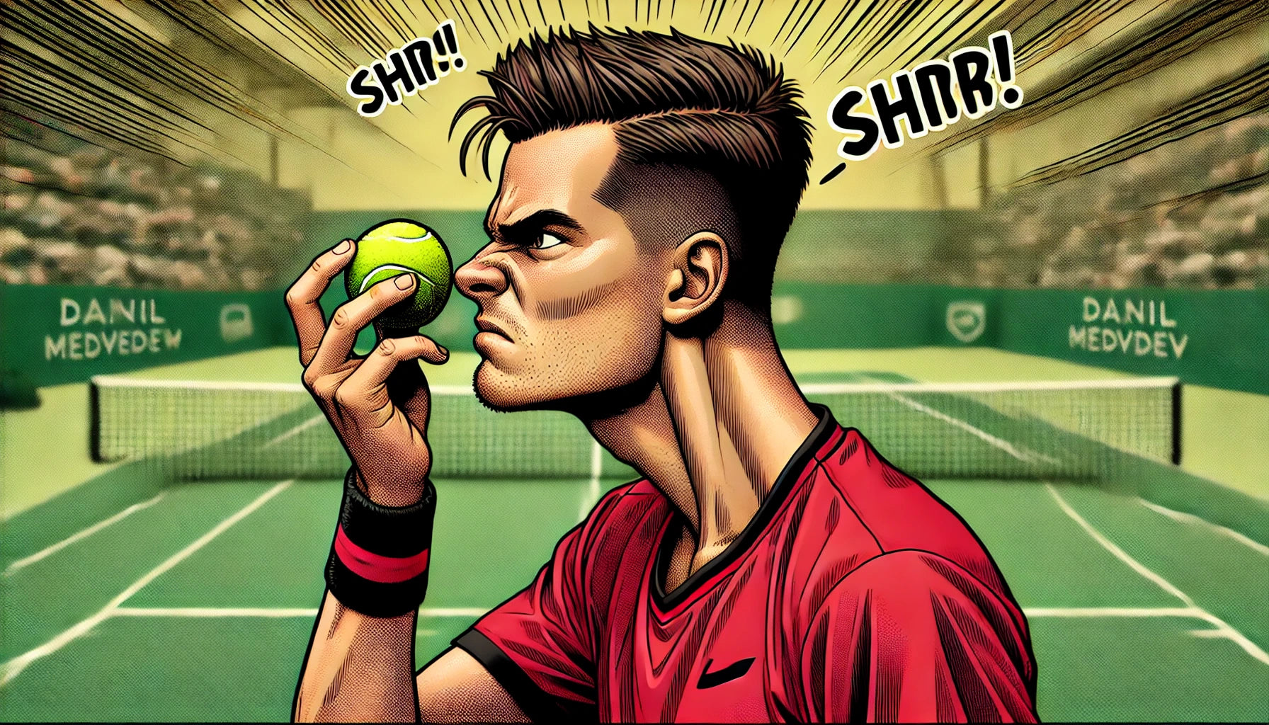 Tennis player smelling a ball