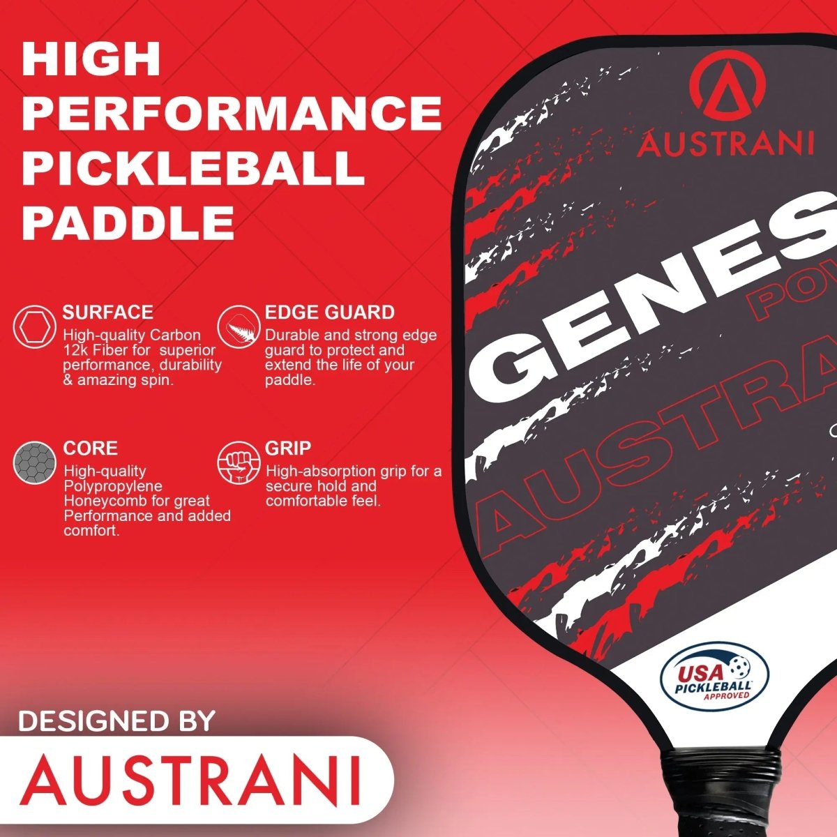 Austrani Genesis Power Pickleball Paddle - Racquet Point