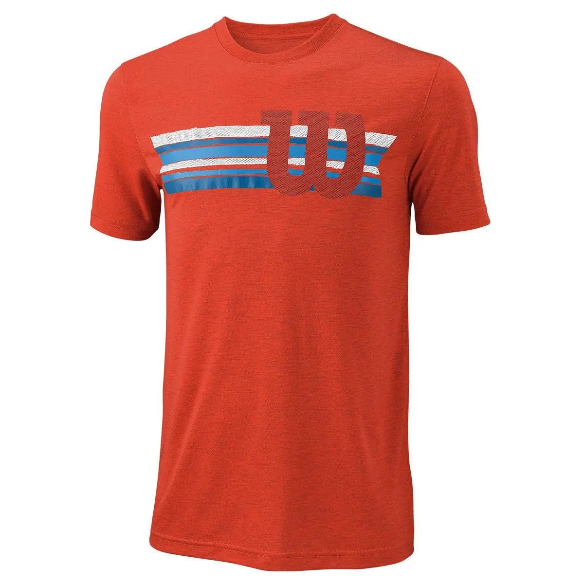 Wilson Men's Stripe W Tech Tee Shirt - Fiesta - Racquet Point